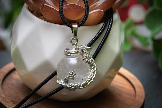 Clear quartz dragonball wrapped necklace