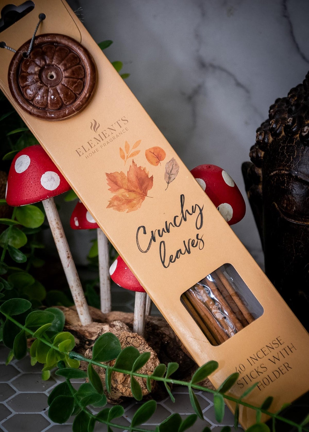 Crunchy leaves incense sticks with ceramic incense holder
