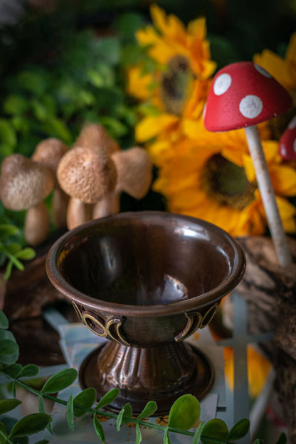 Antique copper ritual chalice triple moon - 10x8cm