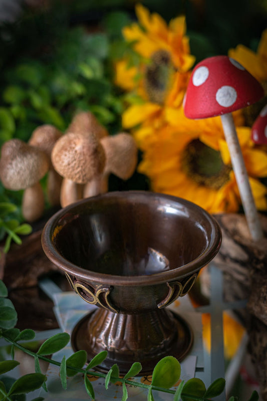 Antique copper ritual chalice triple moon - 10x8cm