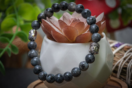 Larvikite Buddha charm power bracelet
