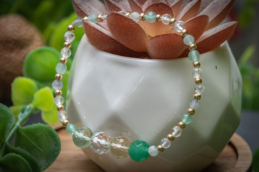 Good luck faceted bracelet set - Green Aventurine, Citrine, Clear Quartz and Fluorite