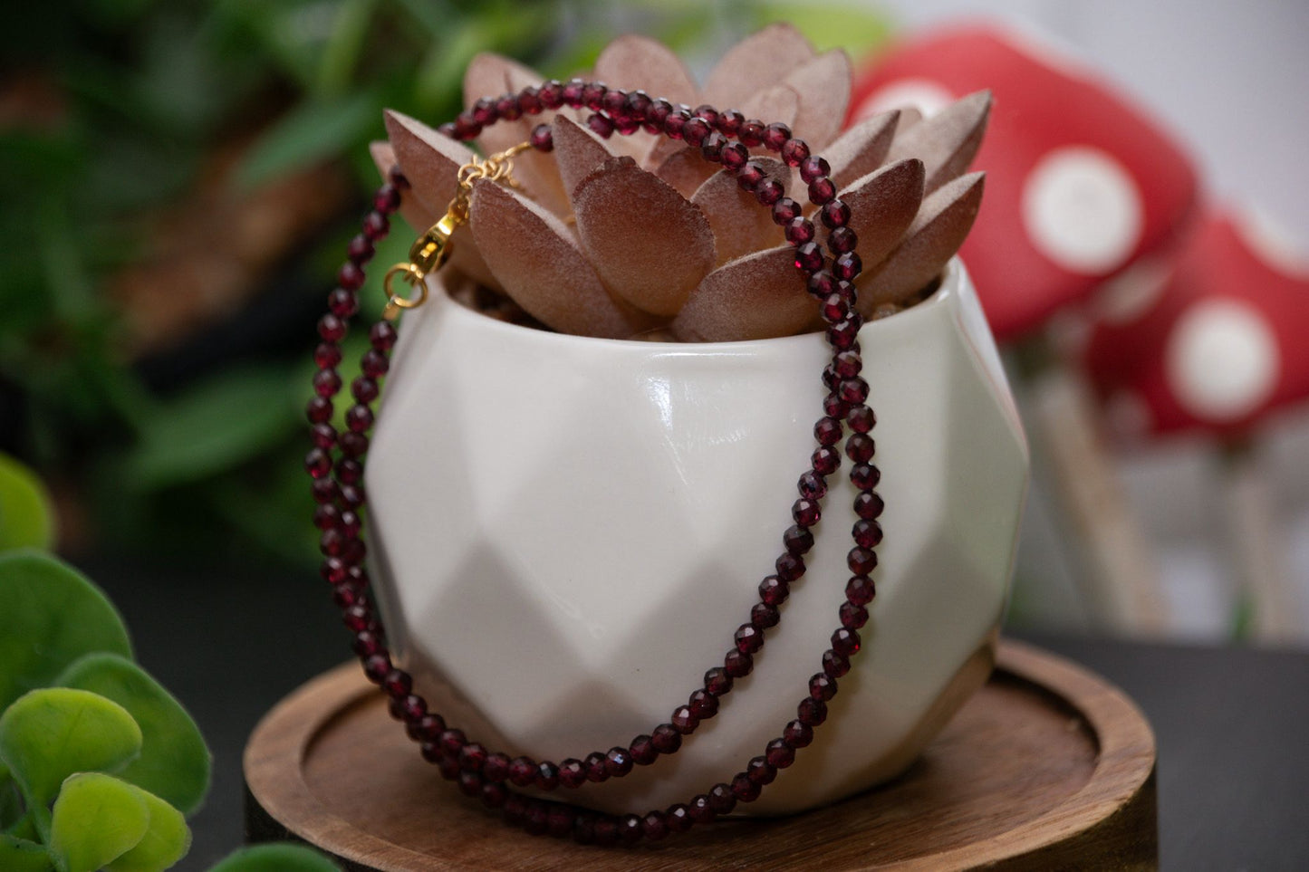 Garnet faceted bead necklace