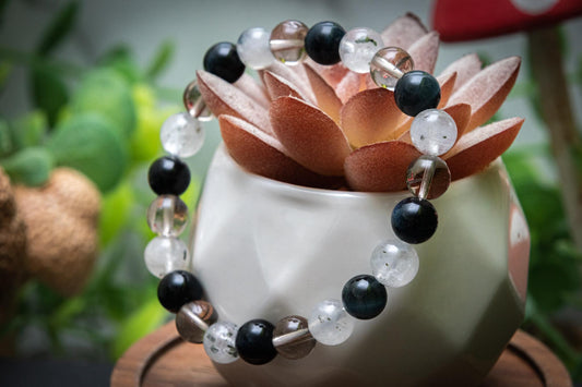 Smoky Quartz, Blue tigers eye and Black mica power bracelet