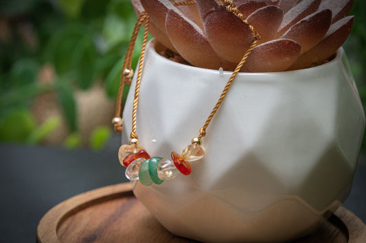 Mood boost- chip adjustable corded bracelet - Citrine, Carnelian, Green Aventurine and Clear Quartz