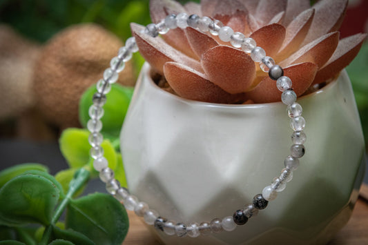 Tourmalinated Quartz 4mm mini bead bracelet