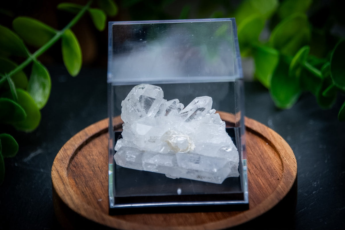 Colombian Lemurian faden quartz in display box