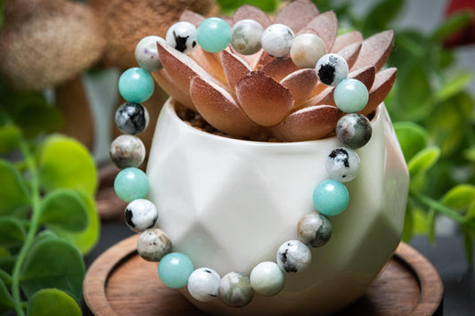 Caribbean Calcite, Green Jade and Rainbow Moonstone mix 8mm power bracelet