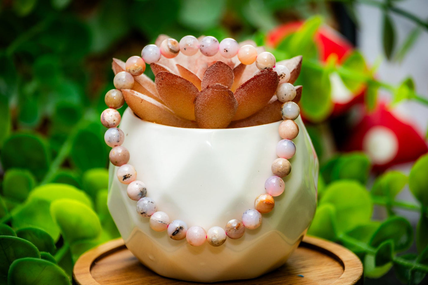 Pink opal 6mm bead power bracelet