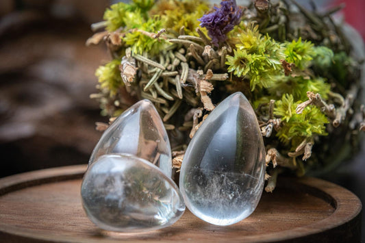 Clear quartz tear drop egg carving