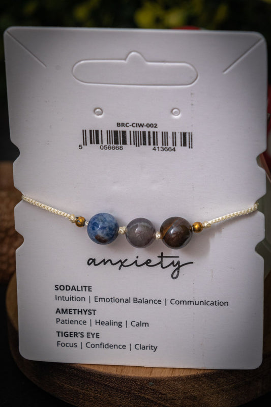Anxiety crystal intention corded bracelet - Sodalite, Amazonite & Tigers eye