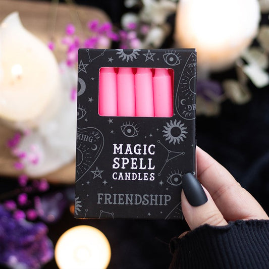 Pack of 12 pink 'FRIENDSHIP' spell candles