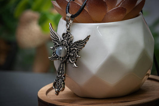 Labradorite angel wing statement necklace