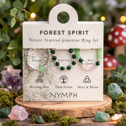 Forest spirit elasticated ring set - Malachite • Green Aventurine • Rose quartz