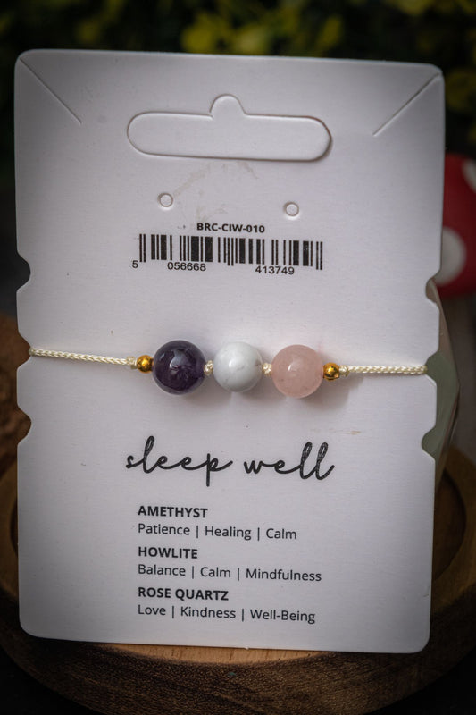 Sleep well crystal intention adjustable corded bracelet - Amethyst, Howlite & Rose Quartz