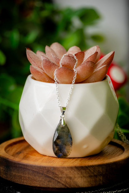 Faceted Labradorite waterdrop necklace