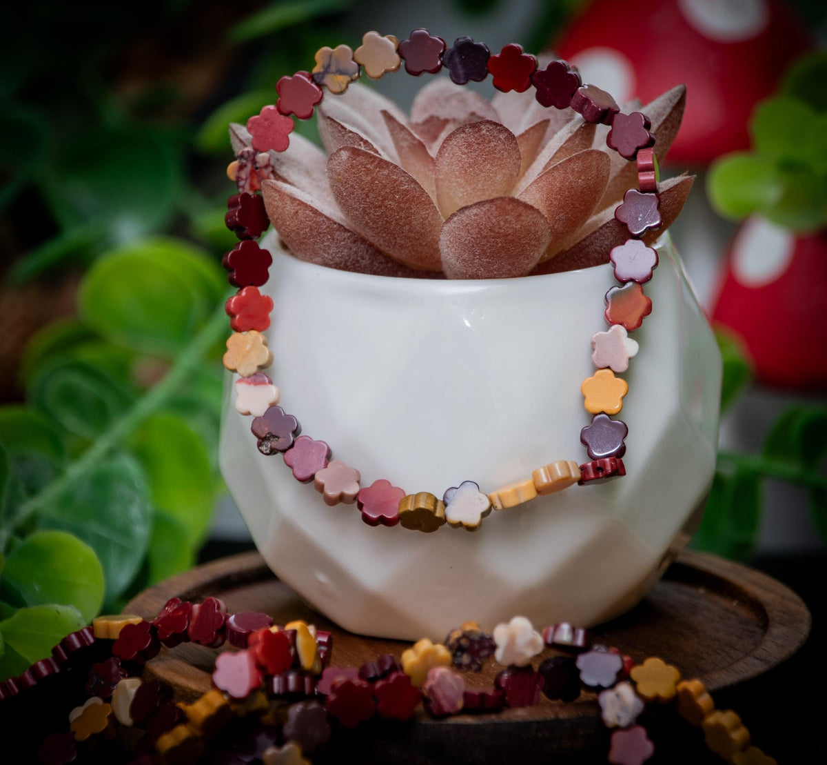 Mookaite flower shaped power bracelet