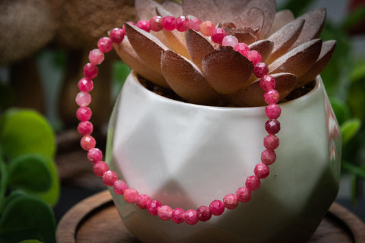 Thulite 4mm faceted power bracelet