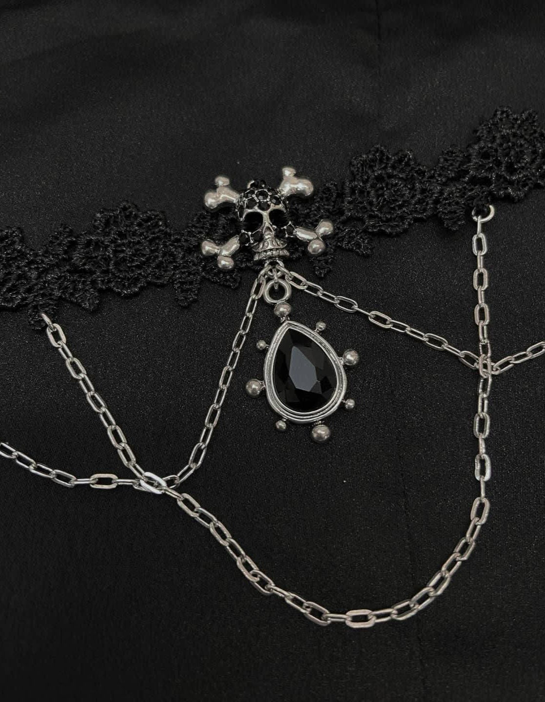 Black skull lace gothic choker