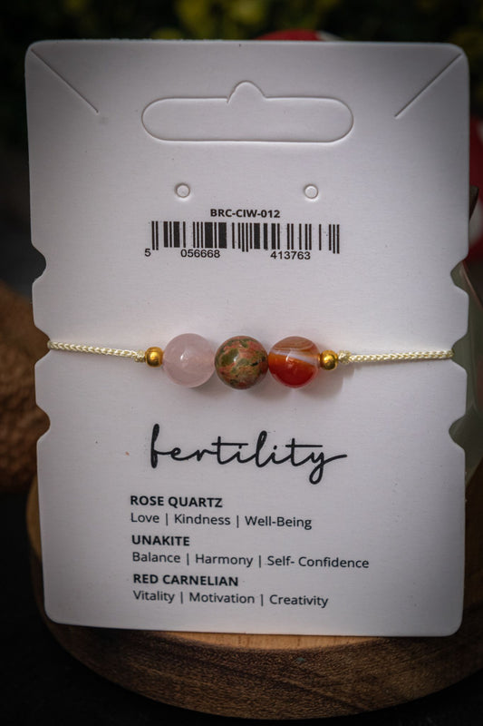 Fertility crystal intention adjustable corded bracelet - Rose quartz, Unakite & Red Carnelian