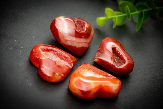 Carnelian druzy heart carving