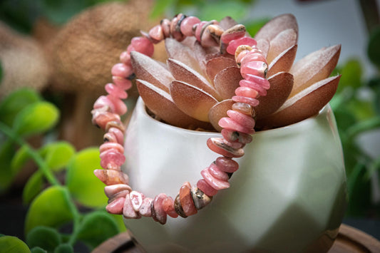Rhodochrosite chip bracelet