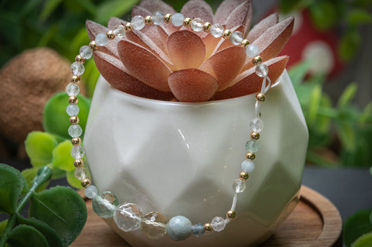 Embrace new beginnings faceted bracelet set- Aquamarine, Citrine, Clear Quartz & Fluorite