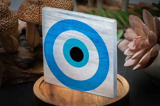 Evil eye selenite (satin spar) plate