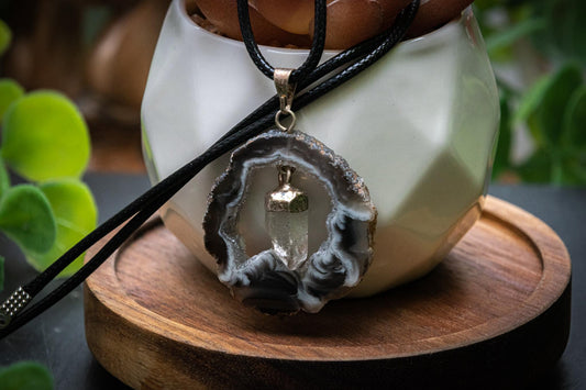 Clear quartz geode necklace