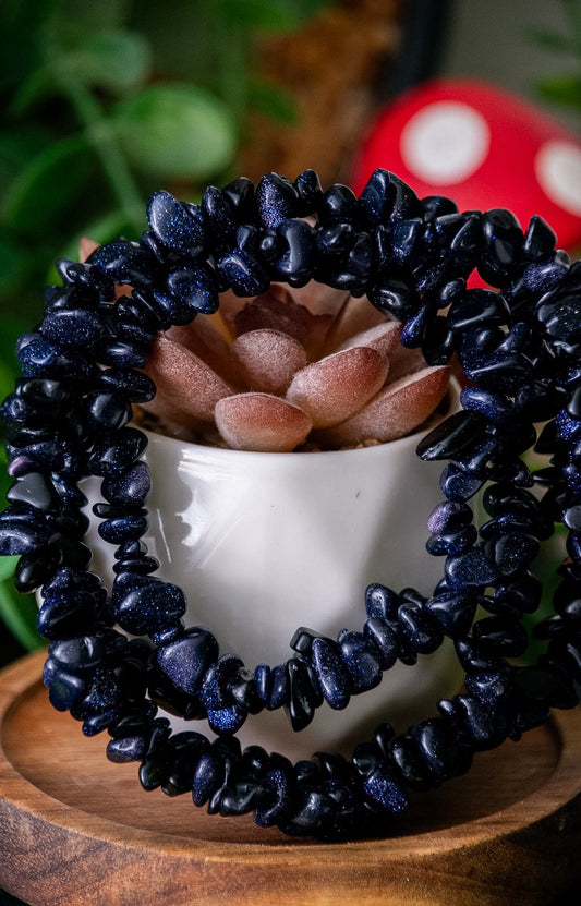 Blue Goldstone 36" chip necklace
