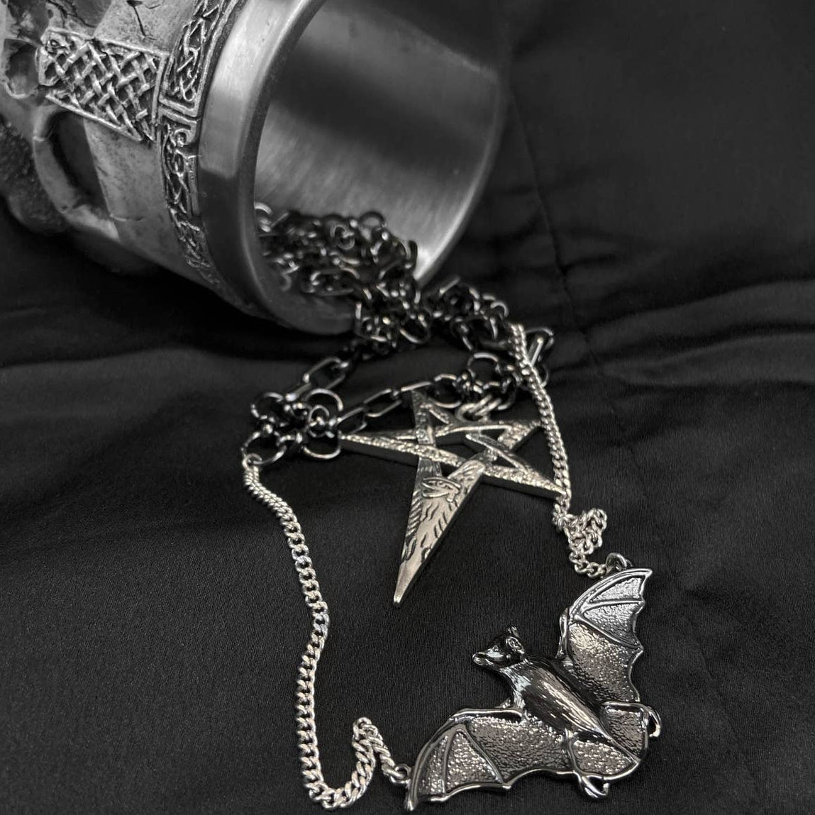 Two row Bat & eye of Horus statement choker necklace