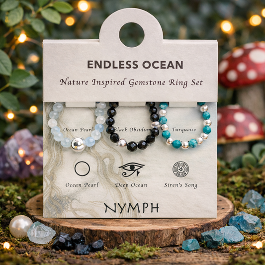 Endless oceans elasticated ring set • Aquamarine • Turquoise • Black Obsidian •