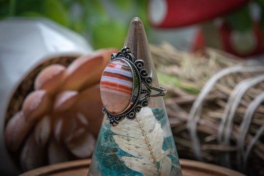 Red banded agate adjustable statement ring