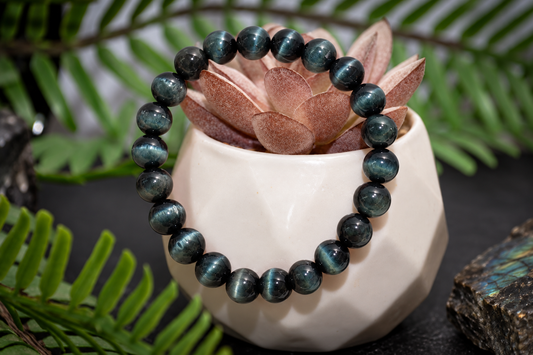 Dark aura selenite (man treated satin spar) 8mm bracelet