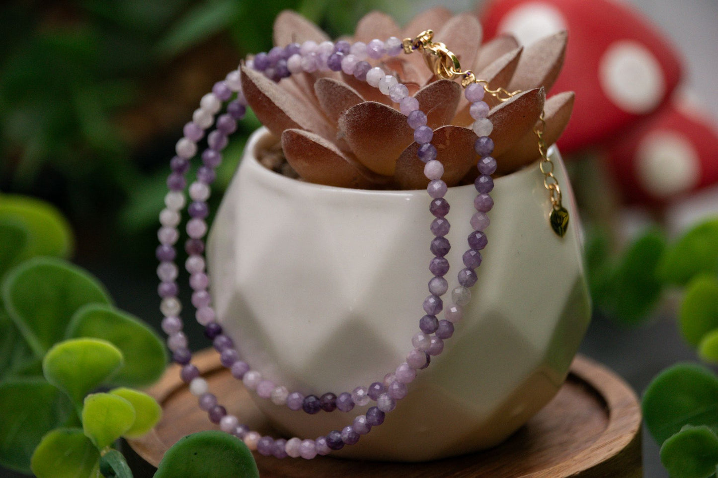 Lepidolite faceted bead necklace