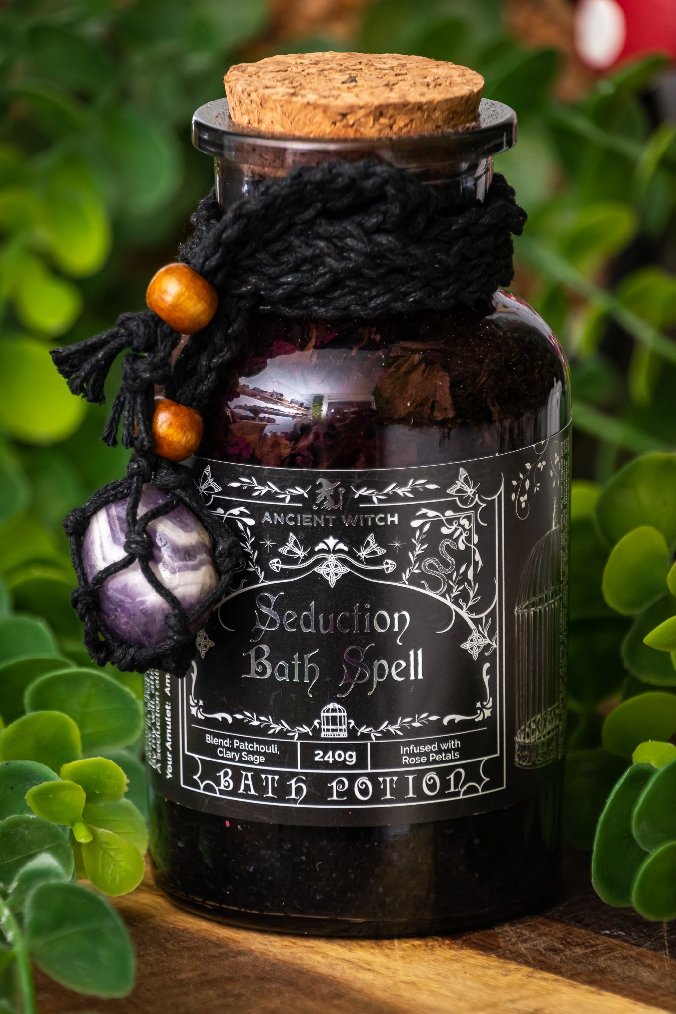 Seduction bath spell salts with Amethyst amulet