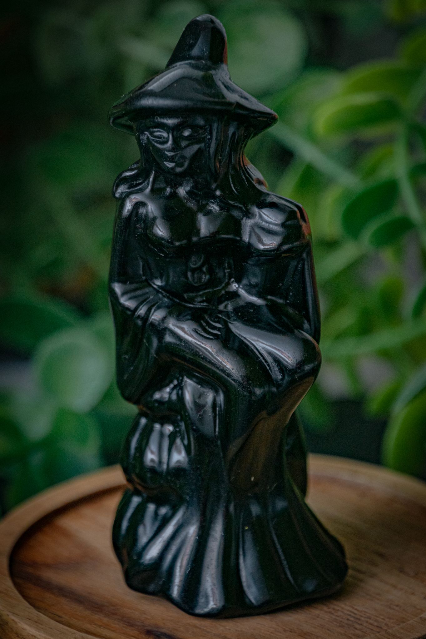 Black Obsidian witch carving