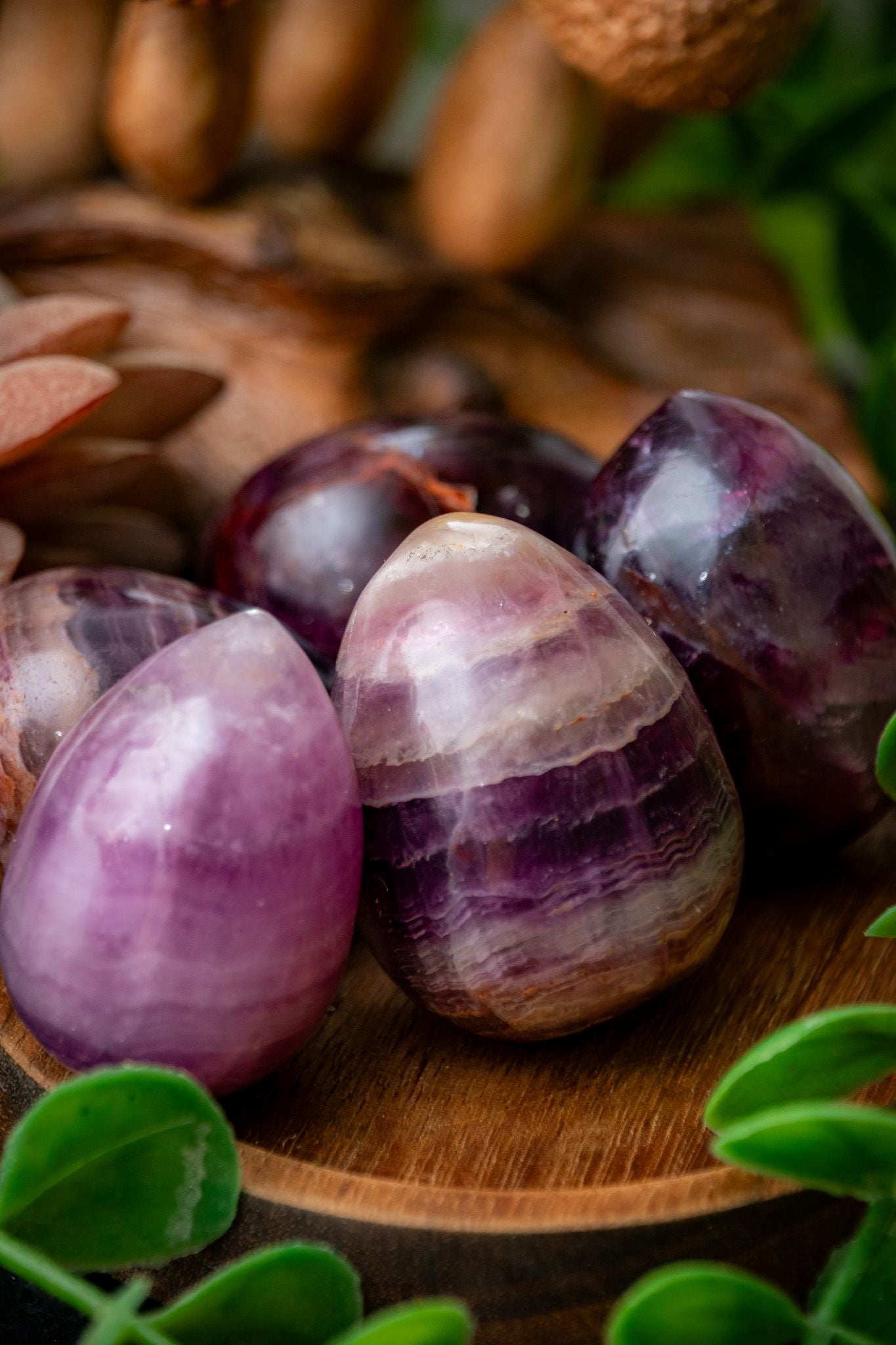Rainbow fluorite egg carving
