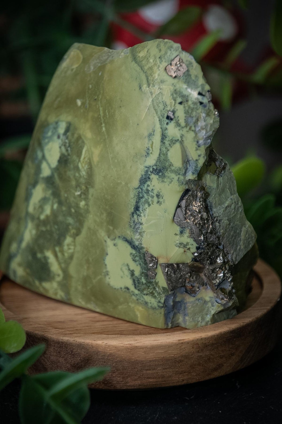 Serpentine with pyrite semi polished freeform