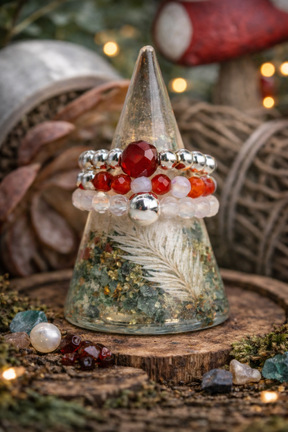 Blood moon elasticated ring set • Ruby • Moonstone •