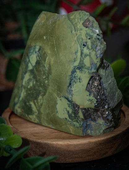 Serpentine with pyrite semi polished freeform
