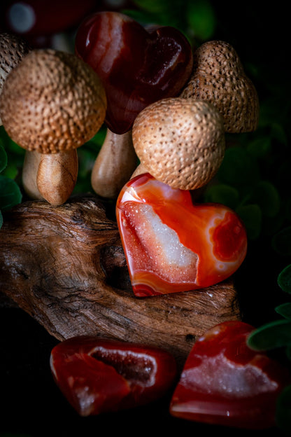Carnelian druzy heart carving