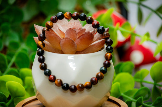 Red, Blue & Yellow Tiger’s Eye 6mm bead power bracelet
