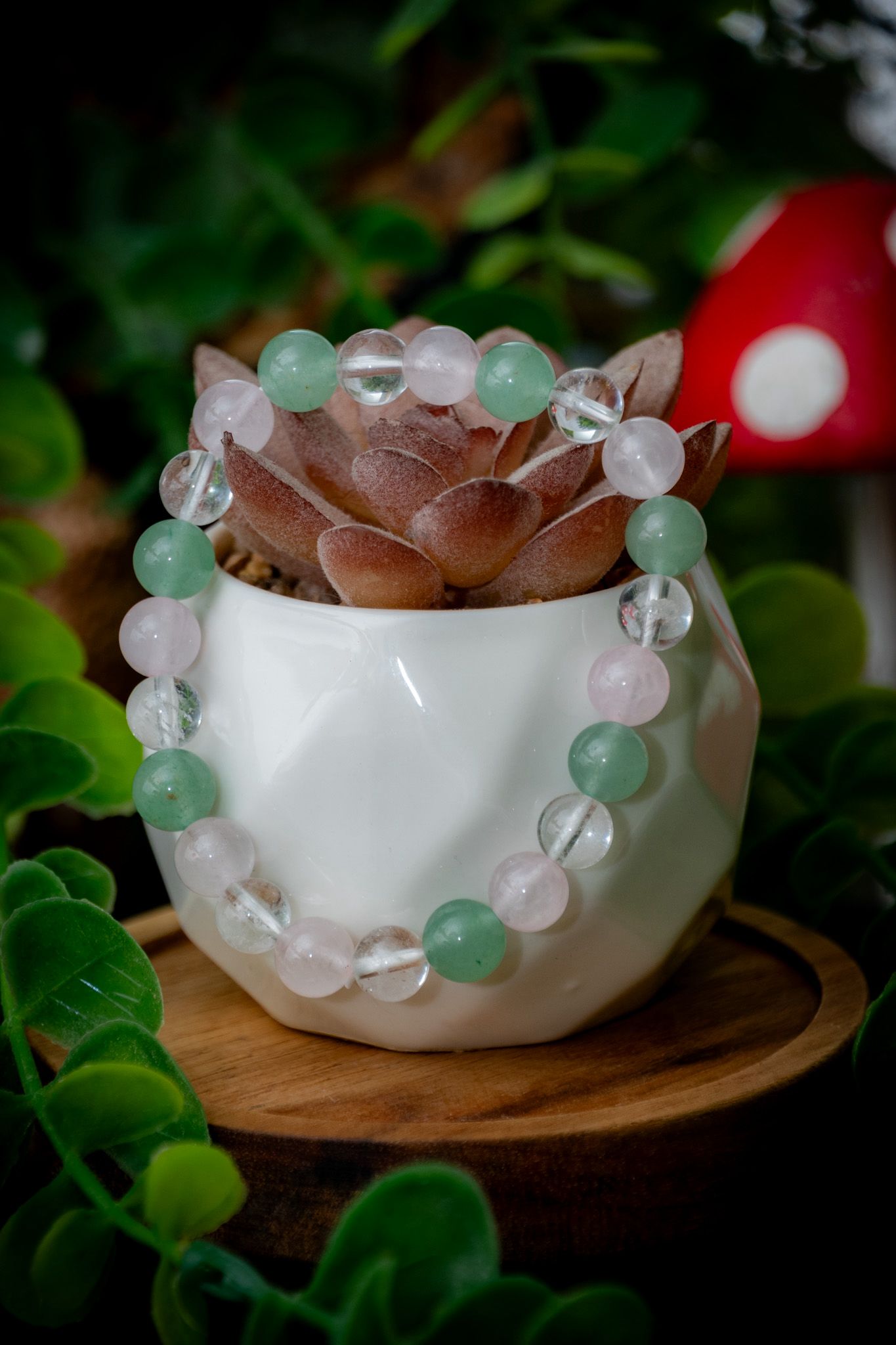Green Aventurine, Rose Quartz & Clear Quartz power bracelet