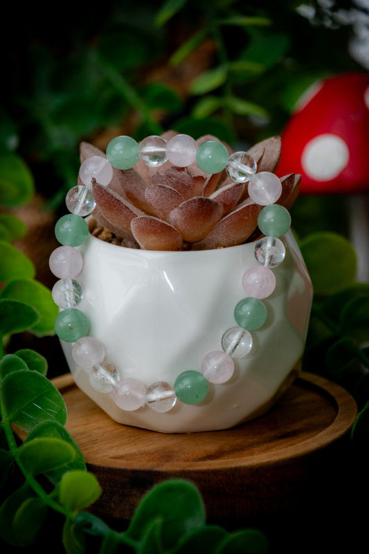 Green Aventurine, Rose Quartz & Clear Quartz power bracelet