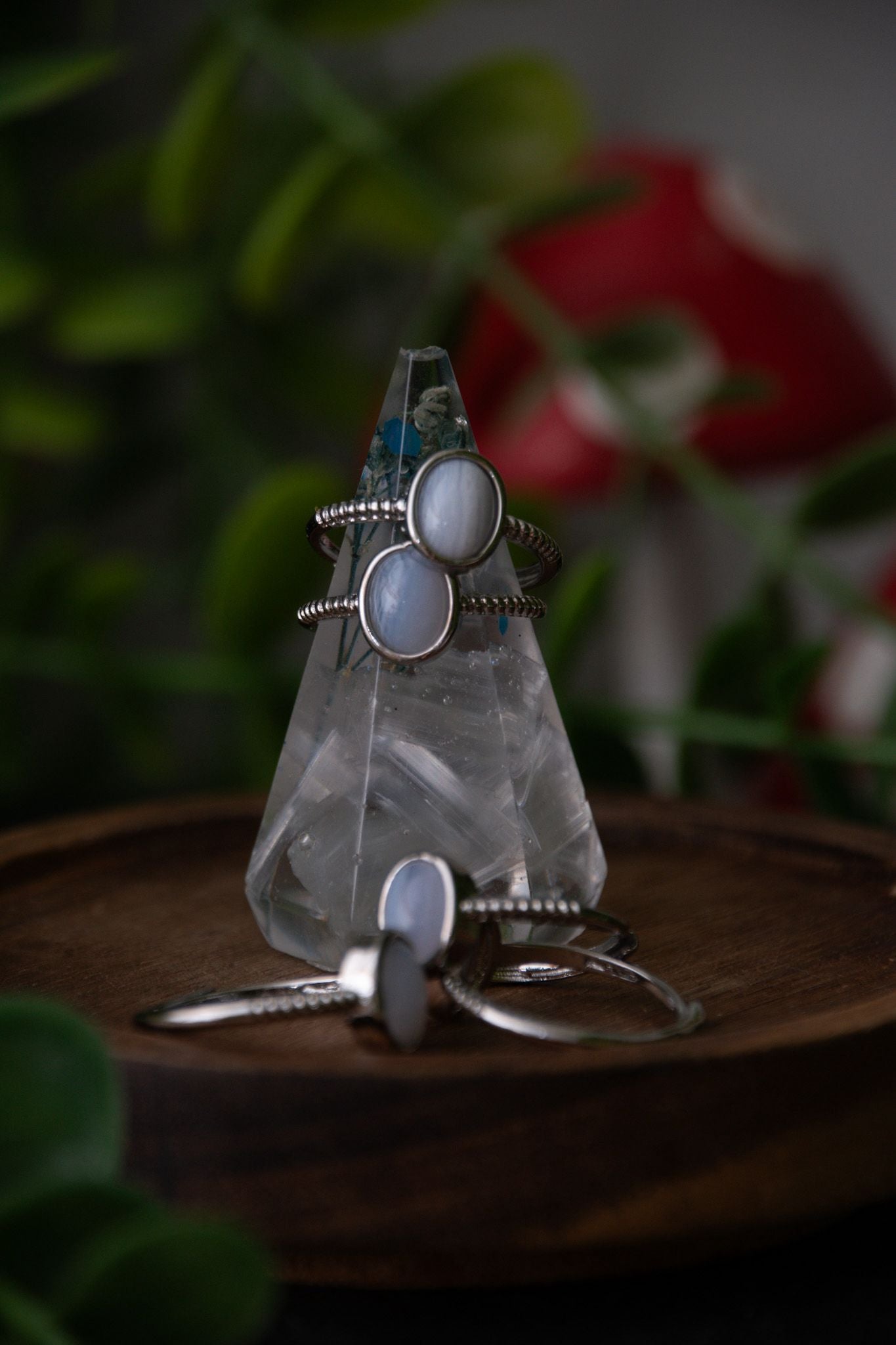 Blue lace agate adjustable rings